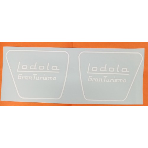 DECALCOMANIE - ADESIVI-Coppia Adesivi Bianchi Porta attrezzi per Moto Guzzi Lodola 235 GranTurismo