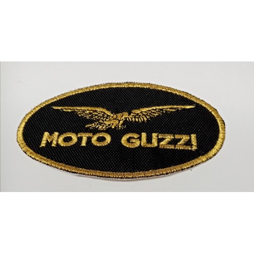 ABBIGLIAMENTO - CASCHI-ACCESSORI-Etichetta in Stoffa Adesiva Nera/Oro "MOTO GUZZI" cm 10x6