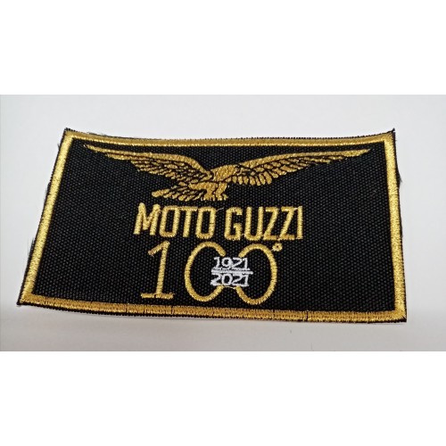ABBIGLIAMENTO - CASCHI-ACCESSORI-Etichetta in Stoffa Adesiva Nera "Centenario-Moto Guzzi" cm 11,5x7