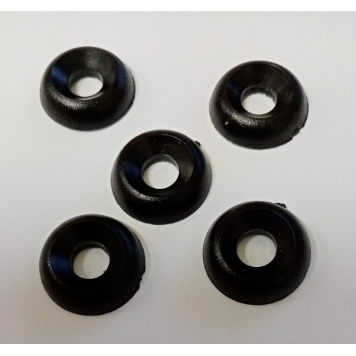 Rondelle-Piane-Elastiche-Zegrinate-Taglio-Kit 5 Rondelle Nere in Nylon Foro mm 5 D. mm 15 Spessore mm 3,5 Vari Montaggi per M...