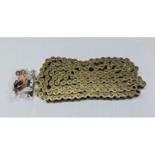 FORCELLONE-GIUNTO-COP.CONICA-Corona-Pignoni e Catene-Catena Speciale Maglia ORO per Moto Guzzi Vari Modelli Lodola 175-235-St...