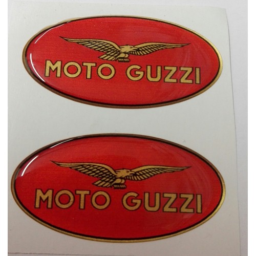 DECALCOMANIE - ADESIVI-Coppia Adesivi Moto Guzzi Resinati Rosso, Oro,Nero cm 5 X 2,5