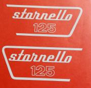 Coppia Adesivi Bianchi DX e SX Cassetto Porta attrezzi " Stornello 125 " per Moto Guzzi Stornello 125 - 5 Marce
